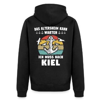 Kiel Sprüche Kieler - Unisex Premium Bio Zip Hoodie - Schwarz - Hinten - Nico (187cm)