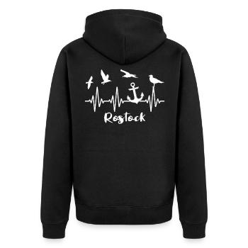 Rostock Souvenir Rostocker - Unisex Premium Bio Zip Hoodie - Schwarz - Hinten - Nico (187cm)