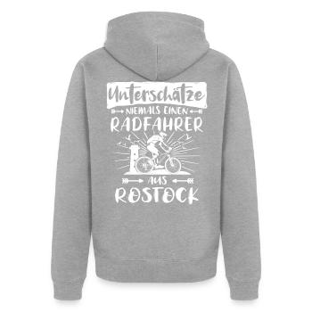 Rostock Fahrrad Rostocker Radfahrer - Unisex Premium Bio Zip Hoodie - Grau meliert - Hinten - Nico (187cm)