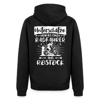Rostock Fahrrad Rostocker Radfahrer - Unisex Premium Bio Zip Hoodie - Schwarz - Hinten - Nico (187cm)