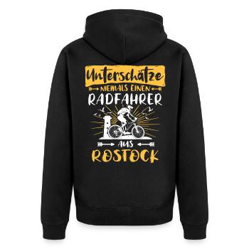 Rostock Fahrrad Rostocker Radfahrer - Unisex Premium Bio Zip Hoodie - Schwarz - Hinten - Nico (187cm)