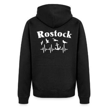 Rostock EKG Herzlinie Rostocker - Unisex Premium Bio Zip Hoodie - Schwarz - Hinten - Nico (187cm)