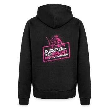 Eishockey Mädchen Frau Torhüter - Unisex Premium Bio Zip Hoodie - Schwarz - Hinten - Nico (187cm)