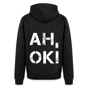AH OK - Unisex Premium Bio Zip Hoodie - Schwarz - Hinten - Nico (187cm)