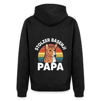 Proud Basenji Papa – Retro Dog Lover Gift - Unisex Premium Organic Zip Hoodie - black - Back - Nico (187cm)