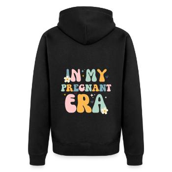 À l’ère de ma grossesse / Annonce de grossesse amusante - Veste à capuche bio Premium Unisexe - noir - Dos - Nico (187cm)