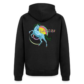 Licorne bleue, légendaire animal mythique - Veste à capuche bio Premium Unisexe - noir - Dos - Nico (187cm)