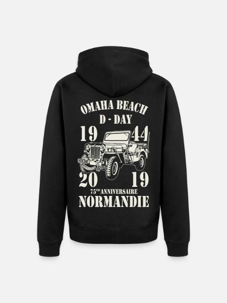 Omaha Beach D-Day 1944 - 2019 - Veste à capuche bio Premium Unisexe - noir