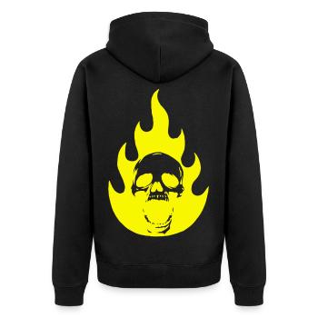 Skull and yellow flame - Unisex Premium Organic Zip Hoodie - black - Back - Nico (187cm)