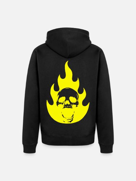 Skull and yellow flame - Unisex Premium Organic Zip Hoodie - black