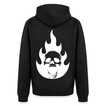 Skull and white flame - Unisex Premium Organic Zip Hoodie - black - Back - Nico (187cm)