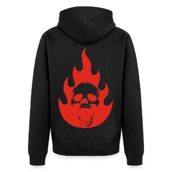 Skull and red flame - Unisex Premium Organic Zip Hoodie - black - Back - Nico (187cm)