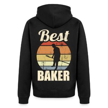 Lustiger Bäcker - Unisex Premium Bio Zip Hoodie - Schwarz - Hinten - Nico (187cm)