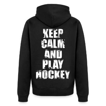 Keep Calm And Play Hockey - Unisex Premium Organic Zip Hoodie - black - Back - Nico (187cm)