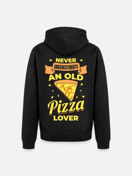 Never underestimate old pizza lovers - Unisex Premium Organic Zip Hoodie - black
