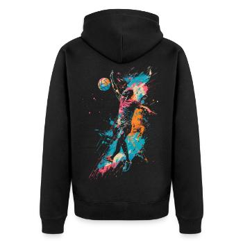 Volleyballspieler Streetart - Unisex Premium Bio Zip Hoodie - Schwarz - Hinten - Nico (187cm)