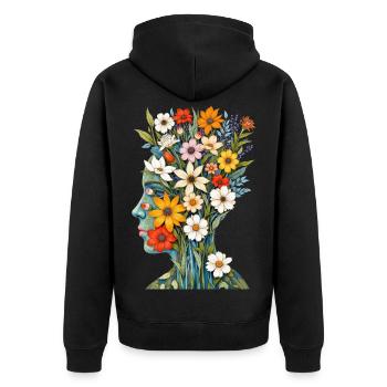 Abstrakte Kunst Blumen - Unisex Premium Bio Zip Hoodie - Schwarz - Hinten - Nico (187cm)