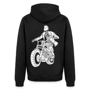 Hell Biker (White) - Unisex Premium Organic Zip Hoodie - black - Back - Nico (187cm)