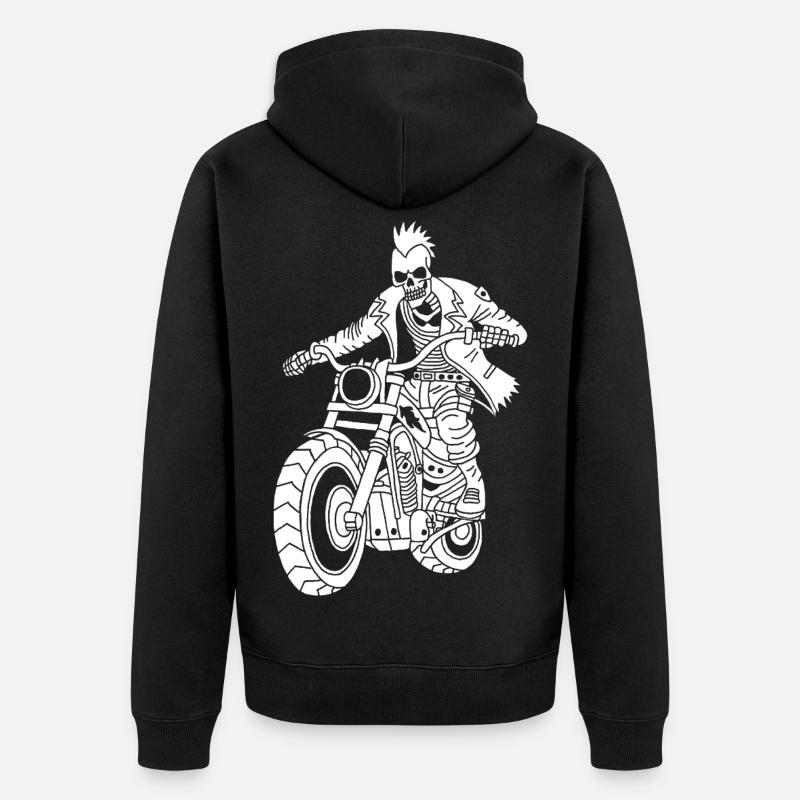 Hell Biker (Weiß) - Unisex Premium Bio Zip Hoodie - Schwarz