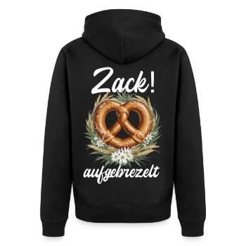 Traditional Pretzel Zack Dressed Up Dirndl - Unisex Premium Organic Zip Hoodie - black - Back - Nico (187cm)