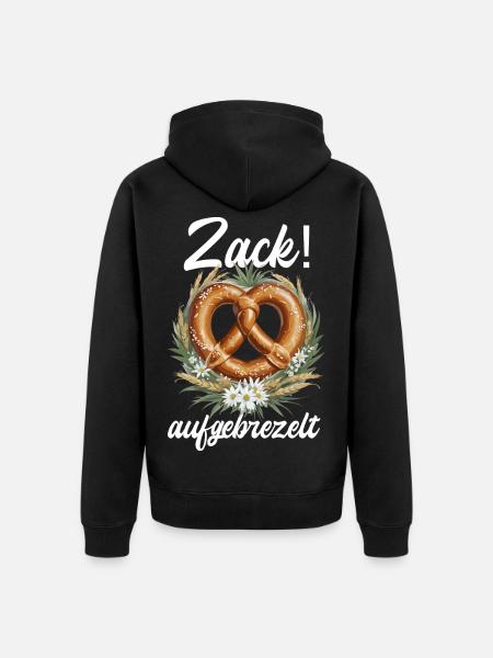 Traditional Pretzel Zack Dressed Up Dirndl - Unisex Premium Organic Zip Hoodie - black