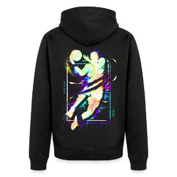 Basketballer Slamdunk Basketball Spieler  - Unisex Premium Bio Zip Hoodie - Schwarz - Hinten - Nico (187cm)