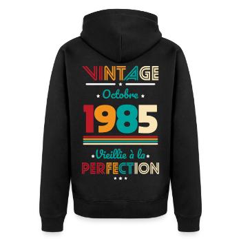Anniversaire 40 ans - Vintage - Octobre 1985 - Veste à capuche bio Premium Unisexe - noir - Dos - Nico (187cm)