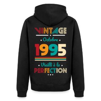 Anniversaire 30 ans - Vintage - Octobre 1995 - Veste à capuche bio Premium Unisexe - noir - Dos - Nico (187cm)