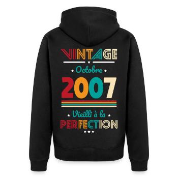 Anniversaire 18 ans - Vintage - Octobre 2007 - Veste à capuche bio Premium Unisexe - noir - Dos - Nico (187cm)