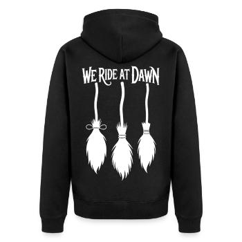 Hexenbesen im Sonnenaufgang - Unisex Premium Bio Zip Hoodie - Schwarz - Hinten - Nico (187cm)