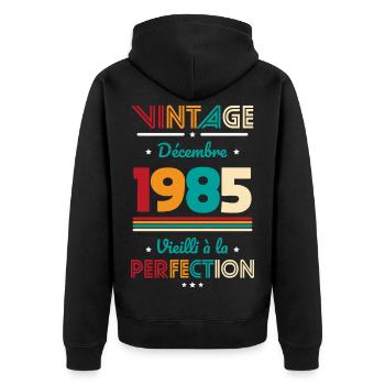 Anniversaire 40 ans - Vintage - Décembre 1985 - Veste à capuche bio Premium Unisexe - noir - Dos - Nico (187cm)