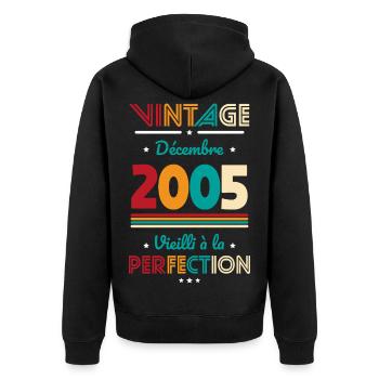 Anniversaire 20 ans - Vintage - Décembre 2005 - Veste à capuche bio Premium Unisexe - noir - Dos - Nico (187cm)