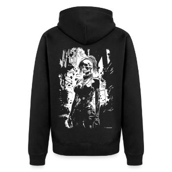 Skull Face Urban Hero - Unisex Premium Organic Zip Hoodie - black - Back - Nico (187cm)
