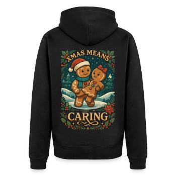 Xmas Means Caring Sweet Gingerbread Christmas Motif - Unisex Premium Organic Zip Hoodie - black - Back - Nico (187cm)
