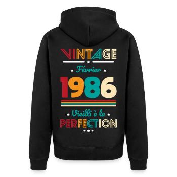 40-jähriges Jubiläum – Jahrgang – Februar 1986 - Unisex Premium Bio Zip Hoodie - Schwarz - Hinten - Nico (187cm)