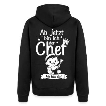 Ab jetzt bin ich der Chef - Unisex Premium Bio Zip Hoodie - Schwarz - Hinten - Nico (187cm)