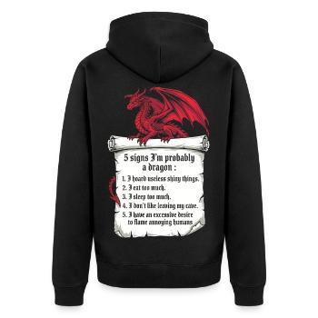 5 signes : je suis probablement un amoureux des dragons - Veste à capuche bio Premium Unisexe - noir - Dos - Nico (187cm)