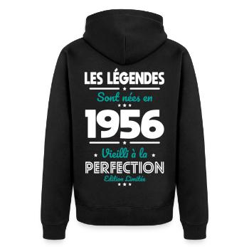 1956 – Legends – Aged to perfection - Unisex Premium Organic Zip Hoodie - black - Back - Nico (187cm)