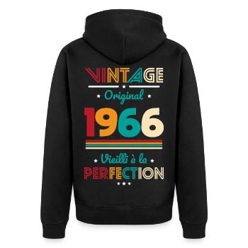 1966 – Vintage – Aged to perfection - Unisex Premium Organic Zip Hoodie - black - Back - Nico (187cm)