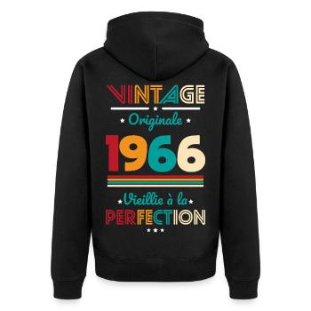 1966 – Vintage – Aged to perfection - Unisex Premium Organic Zip Hoodie - black - Back - Nico (187cm)