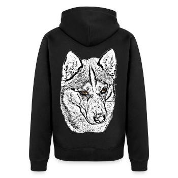 Wolfskopf Husky Linienzeichnung braune Augen - Unisex Premium Bio Zip Hoodie - Schwarz - Hinten - Nico (187cm)