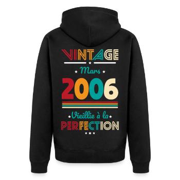 Anniversaire 20 ans - Vintage - Mars 2006 - Veste à capuche bio Premium Unisexe - noir - Dos - Nico (187cm)