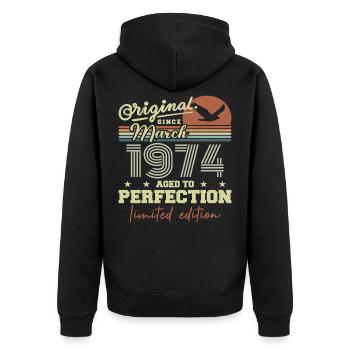 Geburtstag März 1974 - Unisex Premium Bio Zip Hoodie - Schwarz - Hinten - Nico (187cm)
