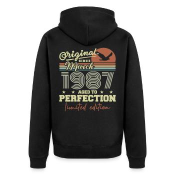 Geburtstag März 1987 - Unisex Premium Bio Zip Hoodie - Schwarz - Hinten - Nico (187cm)
