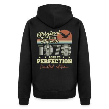 Anniversaire Mars 1978 - Veste à capuche bio Premium Unisexe - noir - Dos - Nico (187cm)