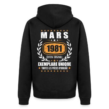 Original Mars 1981 Vintage Cadeau Anniversaire - Veste à capuche bio Premium Unisexe - noir - Dos - Nico (187cm)