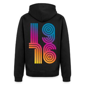 Vintage 1976 - Unisex Premium Bio Zip Hoodie - Schwarz - Hinten - Nico (187cm)