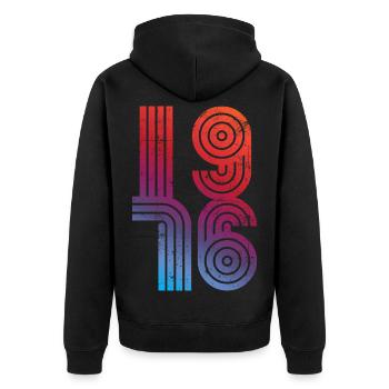 Vintage 1976 - Unisex Premium Bio Zip Hoodie - Schwarz - Hinten - Nico (187cm)