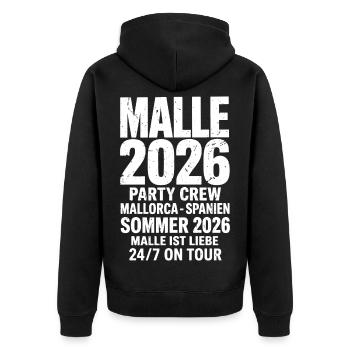 Malle 2026 Party Crew Mallorca 2026 - Unisex Premium Bio Zip Hoodie - Schwarz - Hinten - Nico (187cm)