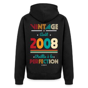 18. Geburtstag – Vintage – August 2008 - Unisex Premium Bio Zip Hoodie - Schwarz - Hinten - Nico (187cm)